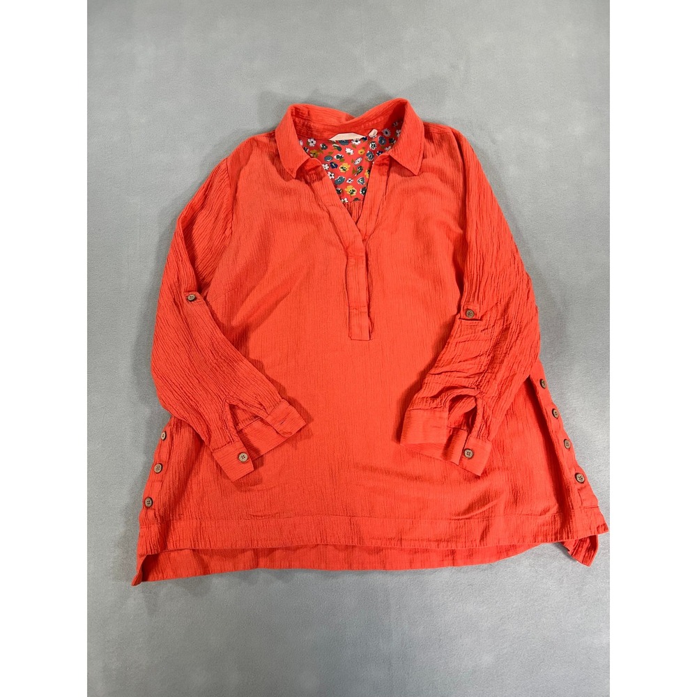 Soft Surroundings Salmon Crinkle Gauze Tunic Top 1X Boho Coastal Relaxed Casual